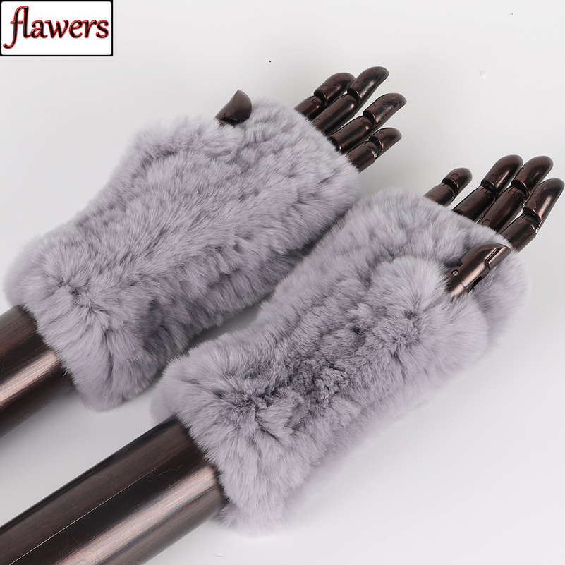 Fingerless Gloves Women 100 Real Genuine Knitted Rex Rabbit Fur Mittens Winter Warm Lady Handmade Knit Mitten 230804