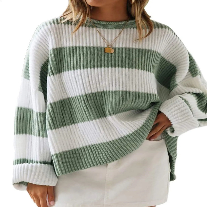 Womens Sweaters long sleeved Crewneck striped patterned sweater loose and knit top 231214