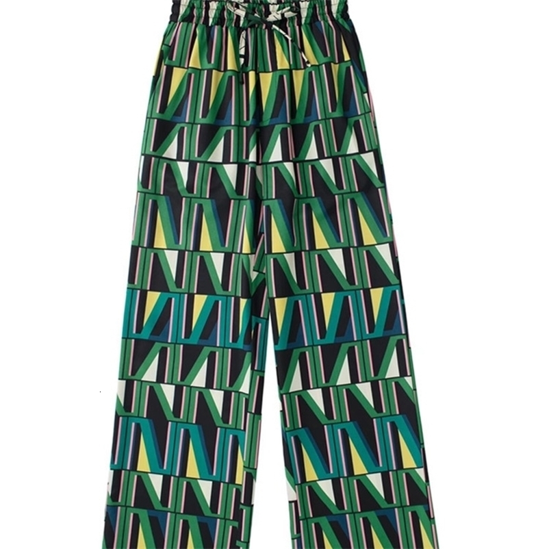 Pantaloni da donna Capris Zevity Women Vintage Color Match Geometric Prints dritti pantaloni dritti femminile elastico in giro per pantaloni su pant
