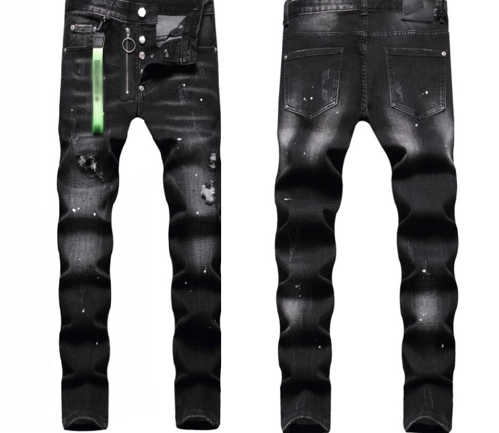 New Men's designer jeans personalized broken Jeans - Straight Leg Slim Fit Washed Denim Jeans Distressed scuffed trendy fashion paint splatter
