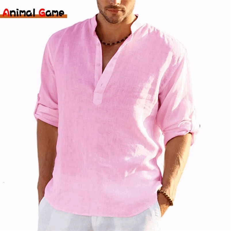 Men's T-Shirts Linen Long Sleeve Solid Color Loose Casual Cotton Shirt Plus Size Shirts Men 230317