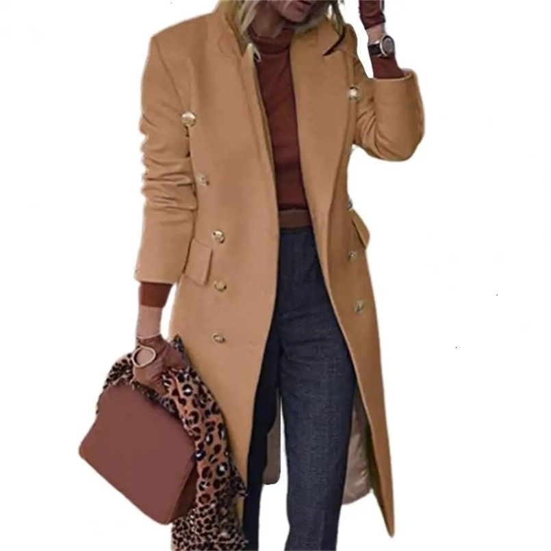 Autumn Winter Women Jackets Lapel Wool Coats Solid Double Breasted Ladies Knee Length Blends Coat Womens Plus Size Overcoat 231228CJ