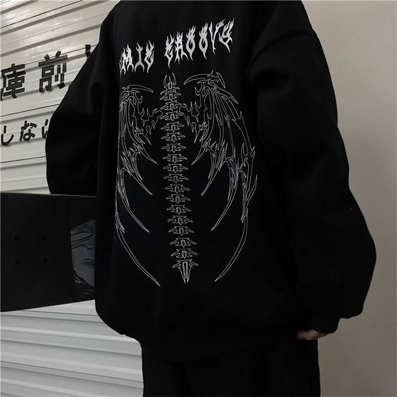 Men's Hoodies Sweatshirts Autumn Punk Black Sweatshirts Tops Gothic Grunge Oversized Hoodie Streetwear Womens Hip-hop Cool Couple High Street P