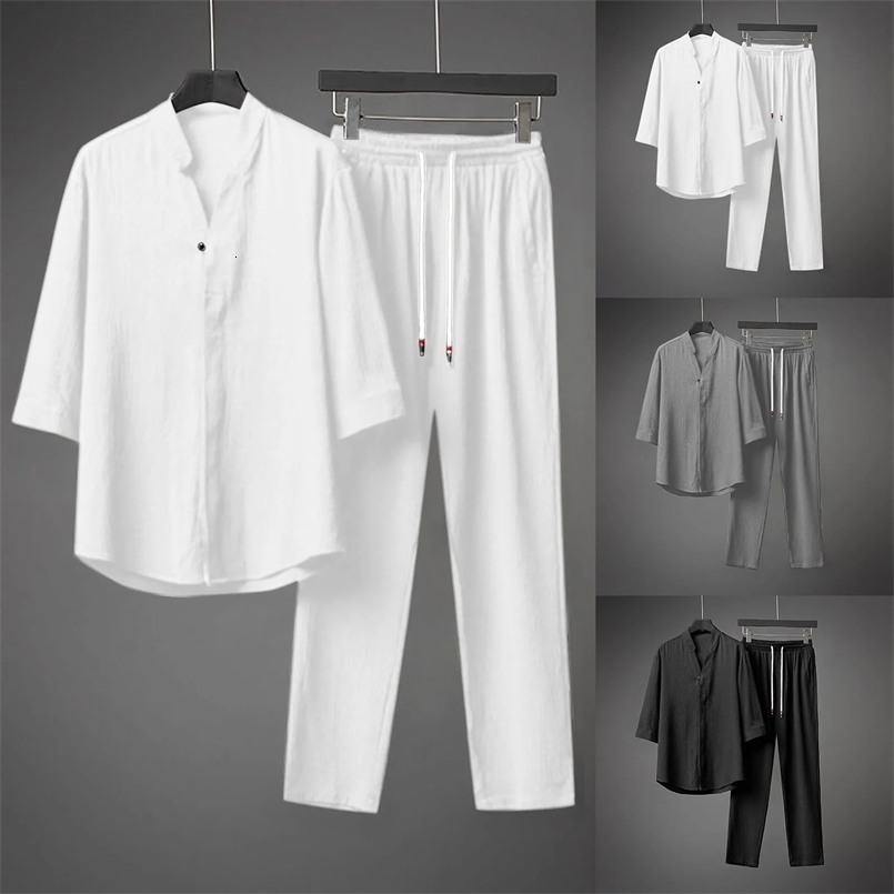 Shirt Pants Summer Mens Fashion Casual Solid Color Classic T-Shirt Set Mens High Quality Two-Piece Set Streetwear 240822