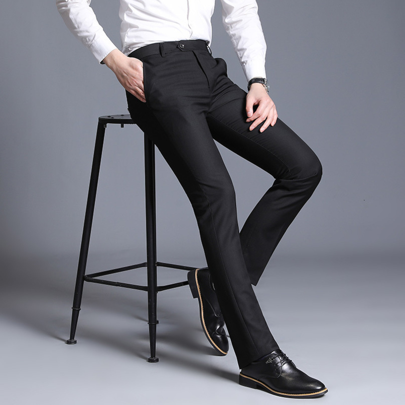 Mens Pants Men Suit Summer Dress Straight Business Office Trousers Formal Classic Male Black 230904
