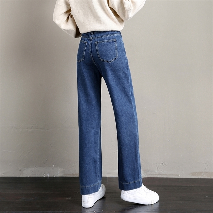 S5XL Plus Size Boyfriend Style Womens Jeans Autumn Winter Korean Simple BF High Waist Jeans Loose Pockets Straight Jeans Femme 201109