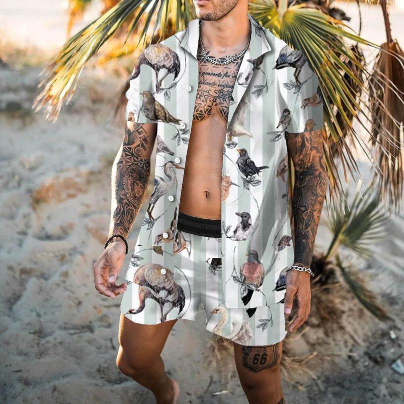 Mens Tracksuits Summer Hawaiian Suit Short Sleeve Printed Button Shirt Beach Shorts Street Casual 2 Pieces S4XL 230707