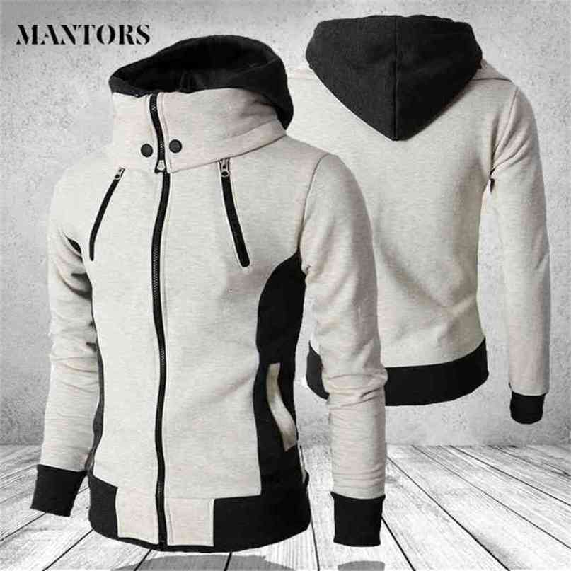 Zipper Hooded Sweatshirt Men Fashion Spring Casual Patchwork Fleece Warm Hoodies Sweatshirts Male Streetswear Coat Jackets 210720