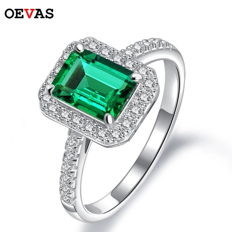 OEVAS Vintage 925 Sterling Silver Created Diamond Emerald Gemstone Engagement Wedding Rings For Women Fine Jewelry Wholesale 240626