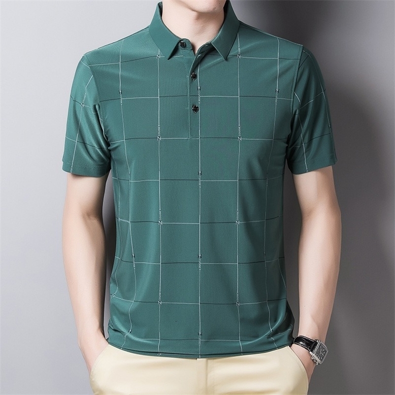 Men's Polos Summer Men's Short-sleeved T-shirt Ice Silk POLO Shirt Loose Plaid T-shirt Men's Casual Daily Outdoor Short-sleeved T-shi