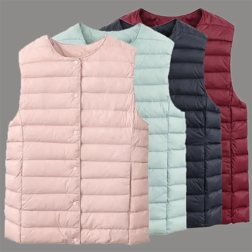 90% Ultra Light White Duck Down Women Vest Thin Coat Women Duck Down Sleeveless Jacket V Collar Or O Collar Coat 241105
