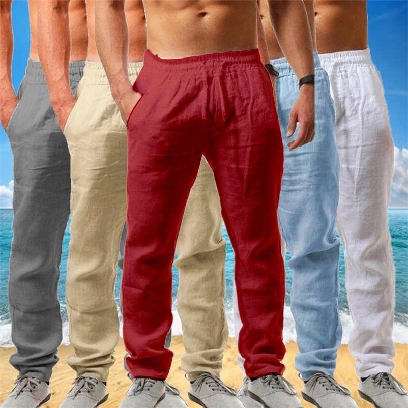 Men's Pants Autumn and Summer Fashion Comfortable Beach Men's Casual Pants Elastic Waist Trousers Cotton and Linen Trousers 8 Colors 23072