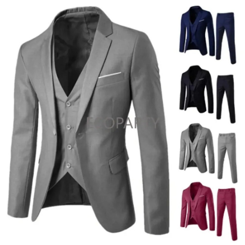 Fashion Summer Thin Formal Set Plus Size For Men is Slim 3 Piece Suit Wedding Party Pants Mens Fit Blazer 240412
