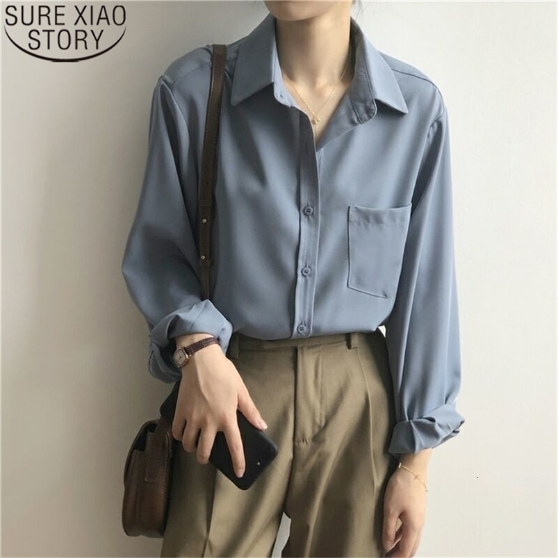 Vintage Blouse Women Autumn Long Sleeve Shirt Korean Style Loose Casual White Tops Female Solid Elegant All Match Blusas 11354 210506