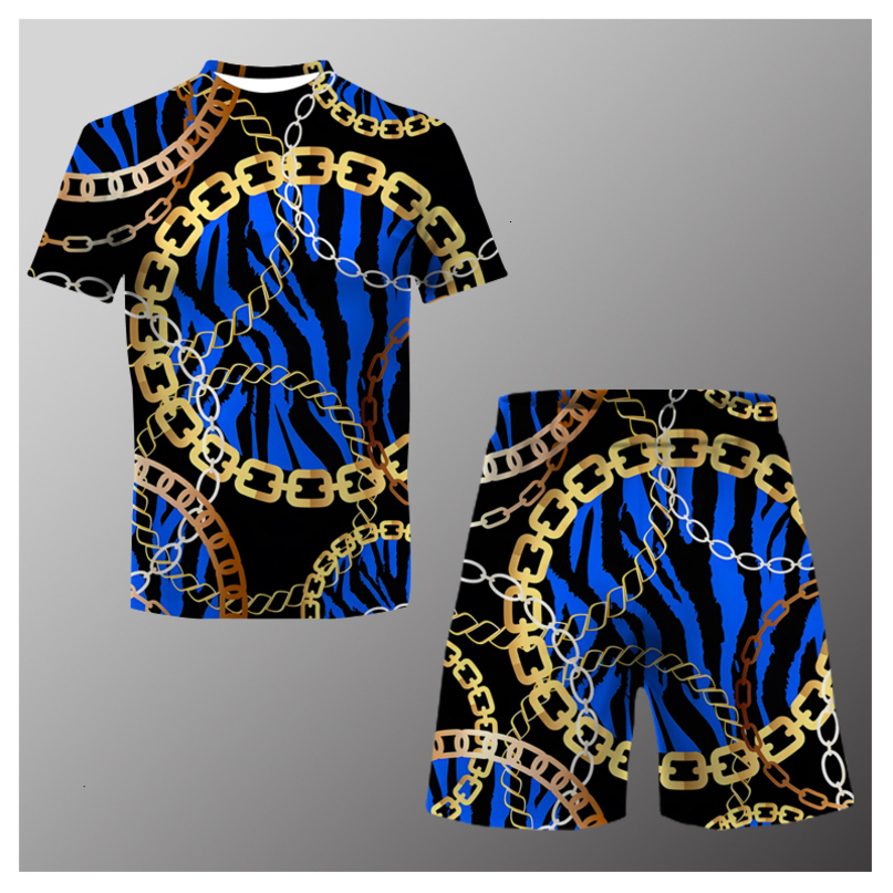 Mens Tracksuits Summer Suit Casual Fashion Printed TShirt Beach Shorts ONeck 2 Pieces Asian Size XXS6XL 230418