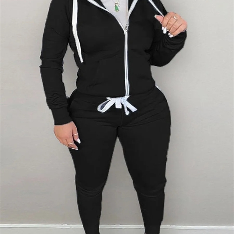 LW BASICS Plus Size Tracksuits Letter Print Kangaroo Pocket Tracksuit Set Women Zip Hooded Long Sleeve Coat And Pants Two Piece 240816