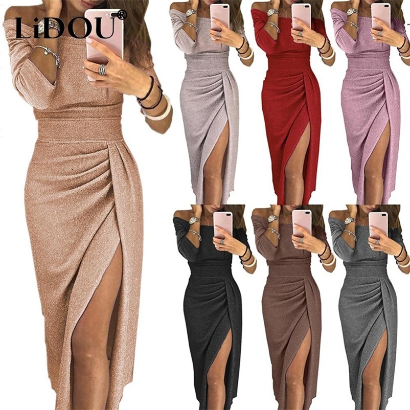 Party Dresses Autumn Winter Solid Sexy Off Shoulder Lady Evening Party Dresses High Waist Long Dress Elegant Aesthetic Club Vestidos De Fiesta 23021