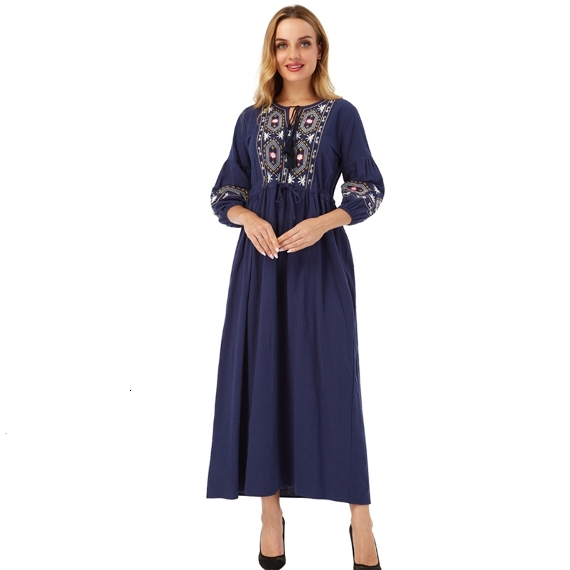 Casual Dresses Fashion Solid Round Neck Lace Accessories Dress Loose Temperature Sleeve Embroidered Cotton Linen Dress Factory Direct Sales 230407