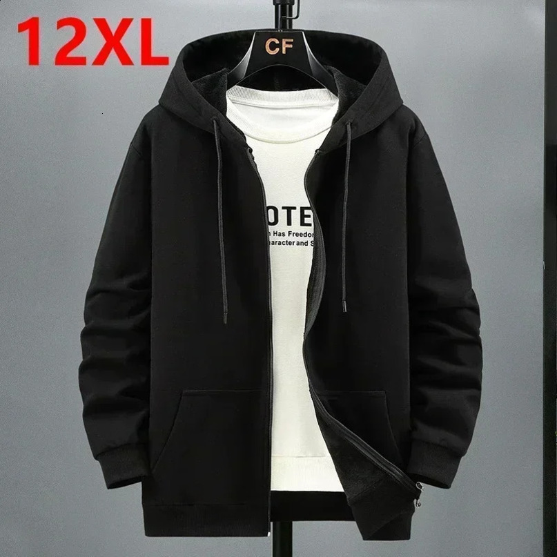 Big size Fleece hooded cardigan mens autumn winter trendy fashion jacket plus hoodie 12XL 10XL large men clothing 250122