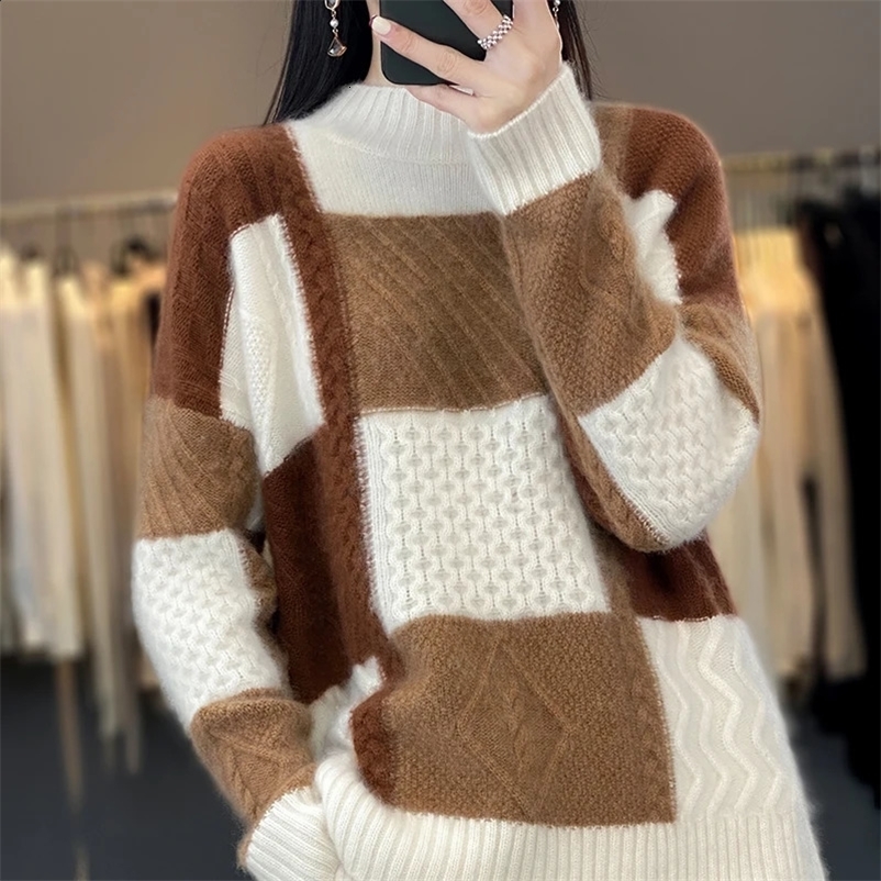 Women's Sweaters Cashmere Sweater Woman's Sweaters Autumn Winter Thick Casual Female Pullover Long Sleeve Half Turtleneck 100% Wool Knitte