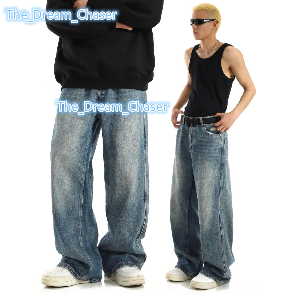 OEM Custom WASHED BLUE STRAIGHT DENIM JEANS Men Straight Leg Baggy Fit 13OZ Heavyweight 100 Cotton Jeans for Men