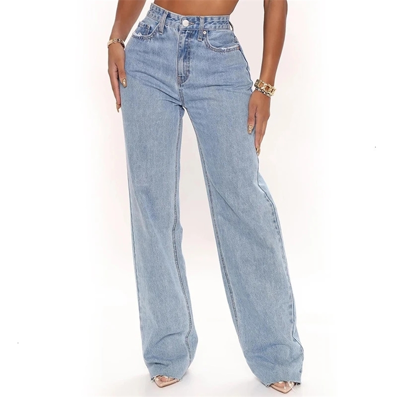 Stretch Woman Jeans High Waist Wide Leg Streetwear Vintage Fashion Loose Blue Washed Mom Jeans Straight Pants 241209