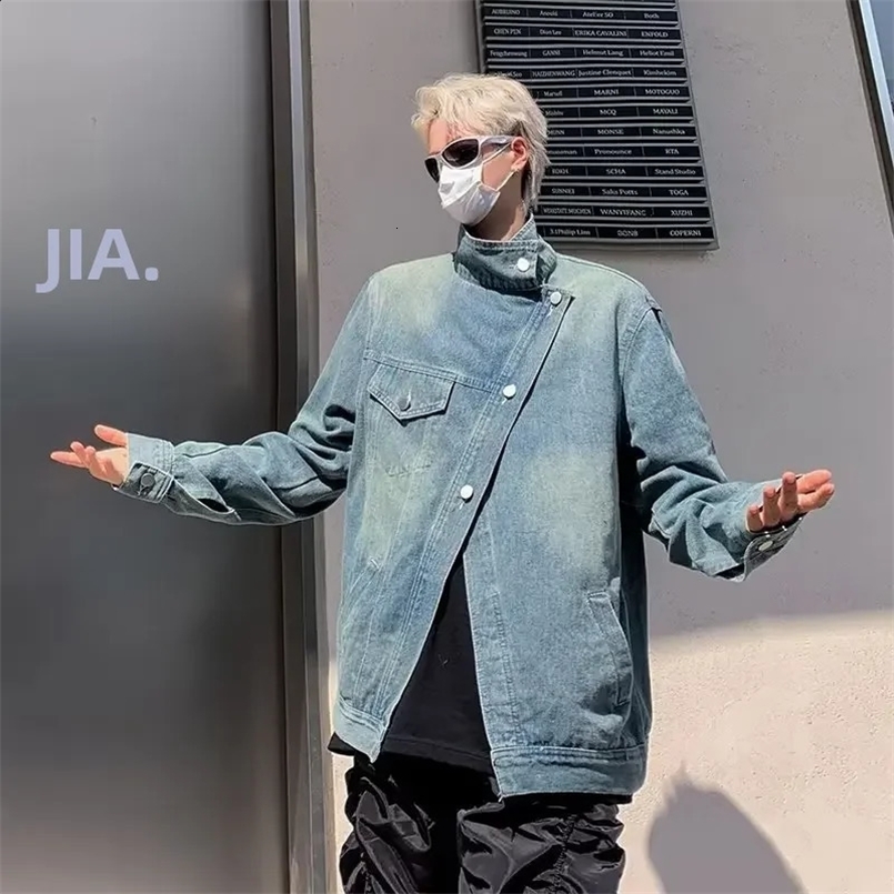 Denim Jacket For Men Loose Fit Style Spring Autumn Korean Fashion Washed Clothes Versatile Lapel Collar 240829
