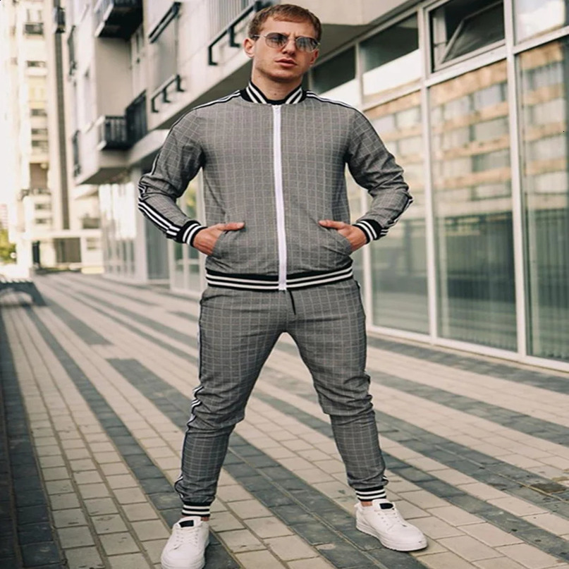 European and American casual sportswear autumn style vertical collar zipper cardigan jacket mesh sports pants mens clothing 240903