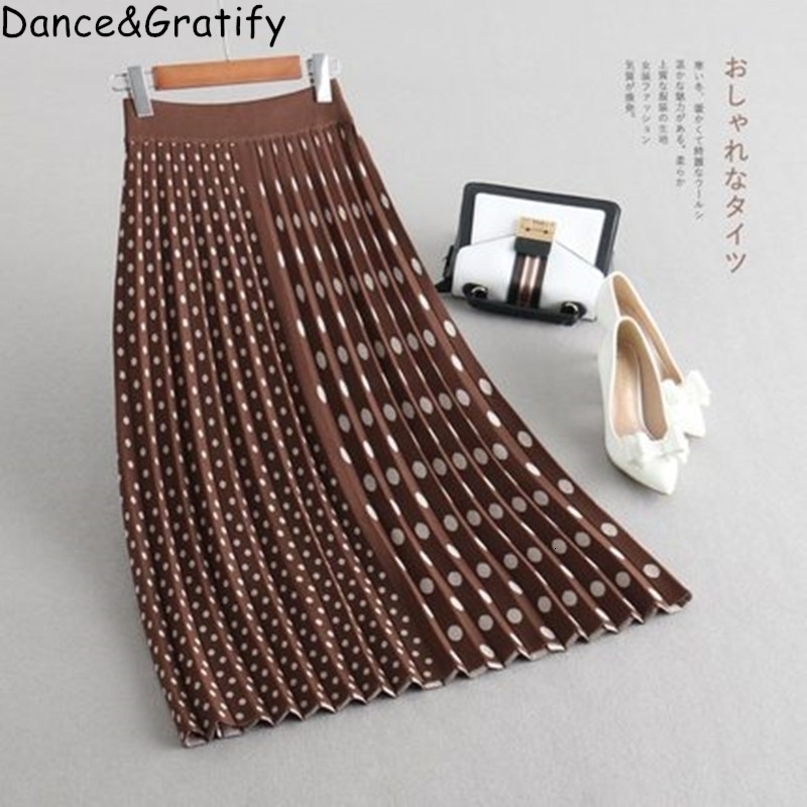 Autumn Winter Top Womens Wool Midi Skirt Fashion Classical Polka Dot Skirt Sexy Outside Slim Warm 210303