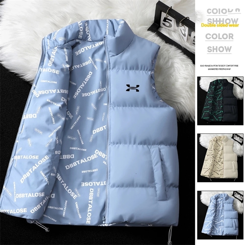 Mens double-sided vest winter sleeveless jacket warm sports fashion top casual street sleeveless jacket 240927