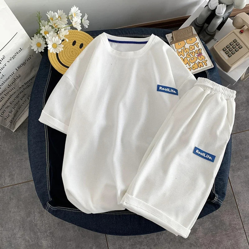 Summer Mens Tracksuit Solid Color Short Sleeve T Shirt And Shorts Casual 2 Piece Set 240409