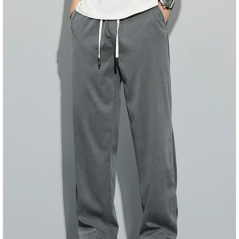 Spring Summer Tencel Wide Leg Pants Mens Simple Versatile Casual Trousers Fashion Loose Straight Overalls Male Sweatpants 240824