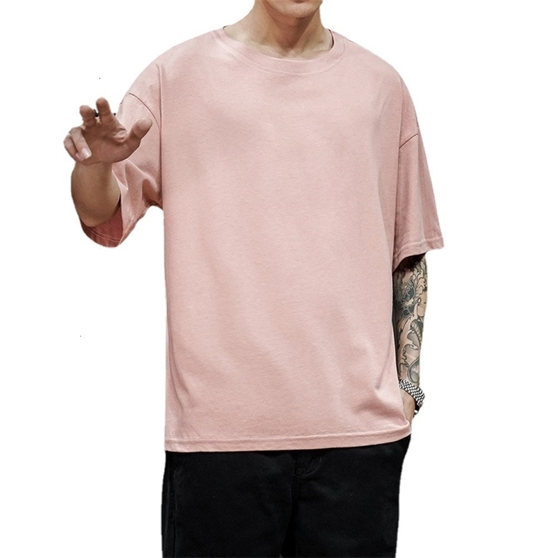 Men's T-Shirts 100% Cotton Summer Men's T Shirt Solid T Shirt Mens Oversized Five Half Short Sleeve Casual Cotton Mens Streetwear Top Tees