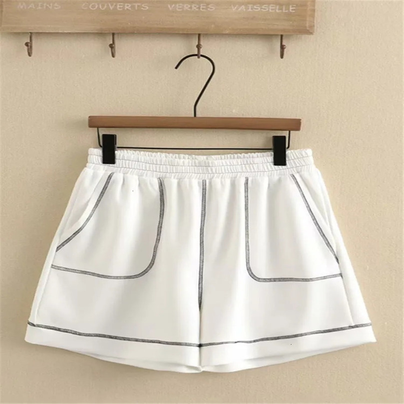Plus Size Womens Clothing Summer Elasticated Waist Shorts Thin Casual Trousers With Contrasting Stitching Trims For fat Ladies 240529