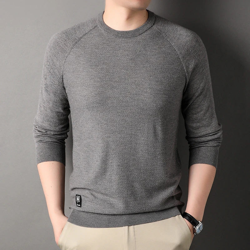 Mens sweater with worsted cashmere shoulder sleeves 16-pin high-quality autumn crew neck wool sweater 250804