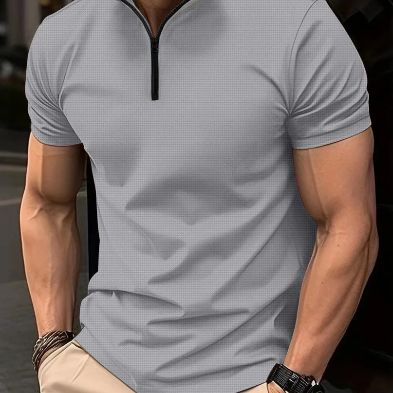 Mens summer Waffle collar fashion shortsleeved POLO shirt Breathable mens casual trend top Tshirt clothing 240516