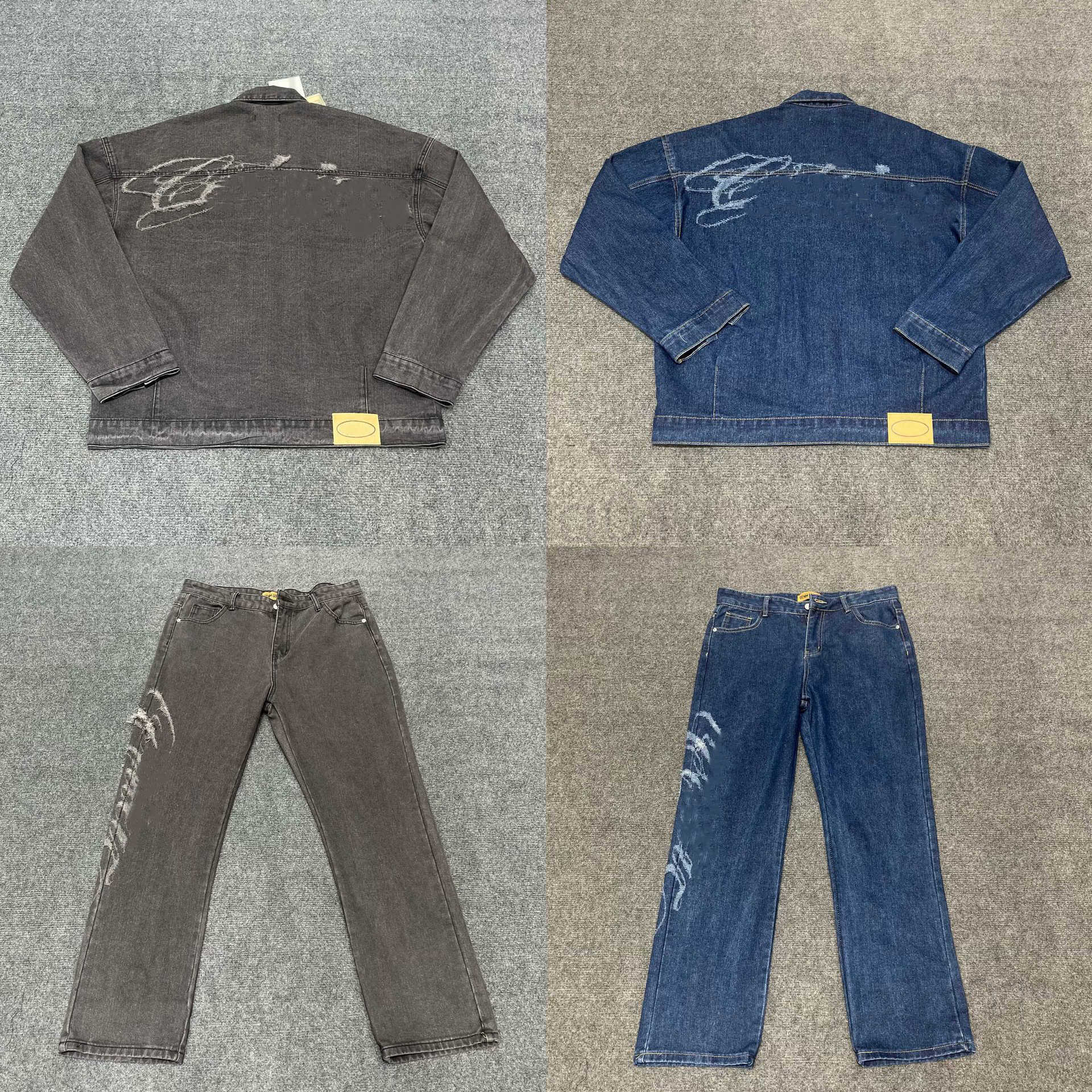 Designer Mens Baggy Jeans Embroidery Pattern Washed Denim Jacket Vintage Hip Hop Straight Leg Pants Men Strwear T250923