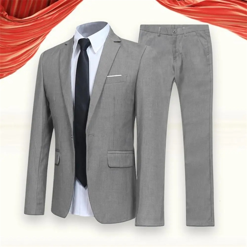 Men's Suits Blazers 1 Set Trendy Men Blazer Pants British Style Men Suit Set Turndown Collar One Button Lapel Suit Set Streetwear 231110