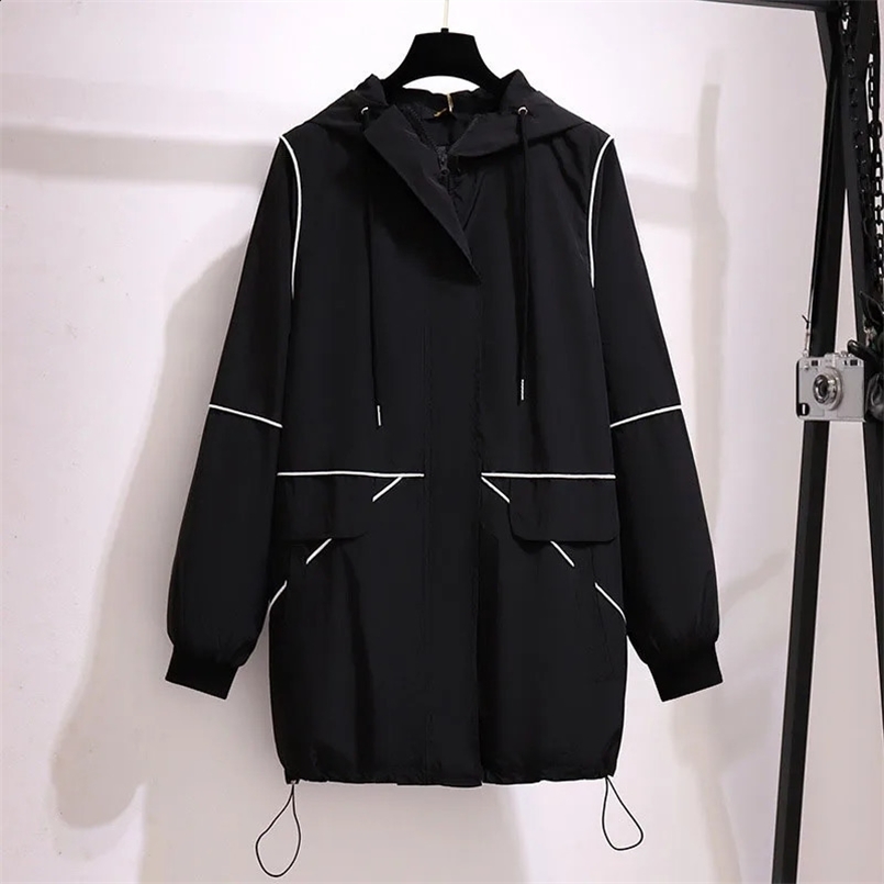 150Kg Plus Size Womens Spring Autumn Contrast Color Hooded Trench Coat Bust 160cm 6XL 7XL 8XL 9XL 10XL Loose Casual Jacket 240813