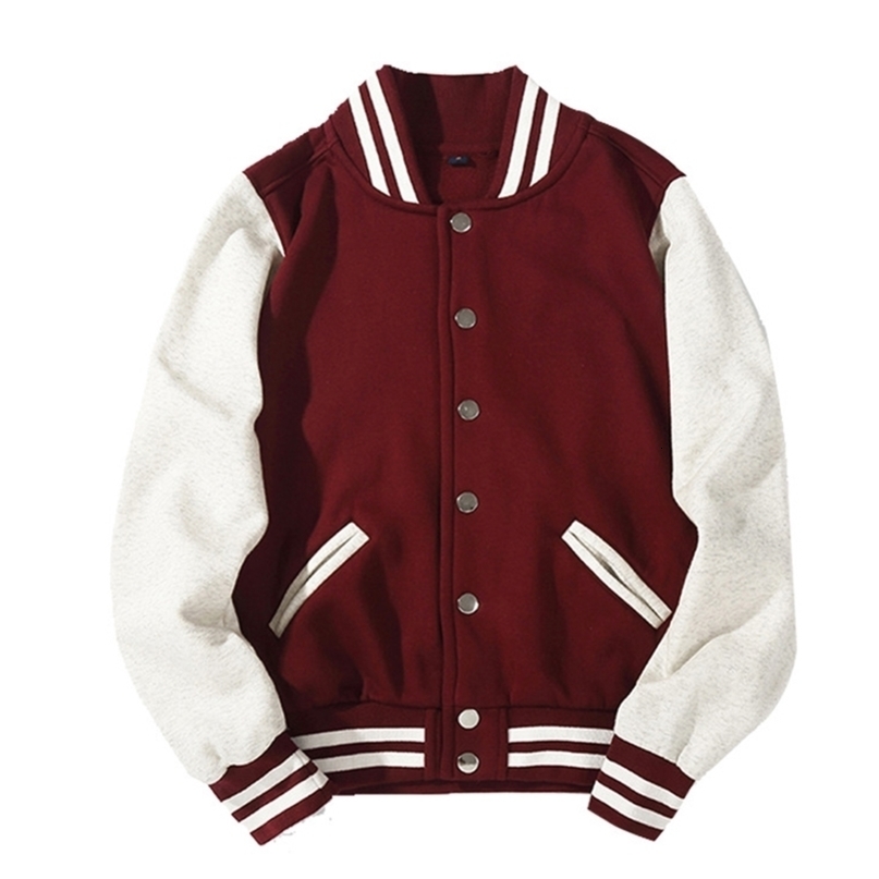 Man Boys Baseball jackets S 3XL Wine Red Black Royal Blue Red Navy Blue Couple Clothes Autumn Winter ZIIART 211105