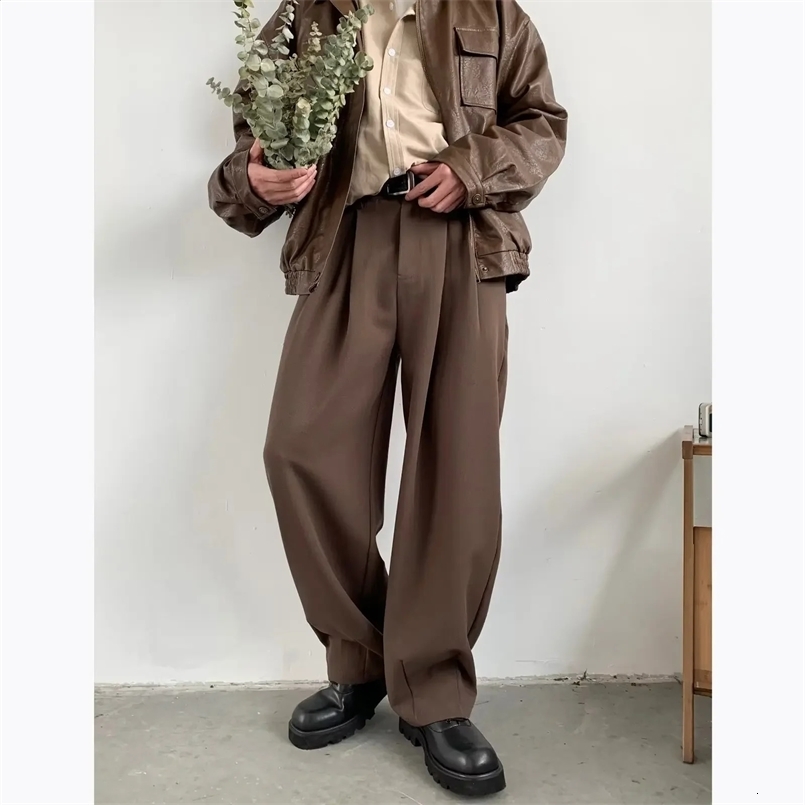 American Stylevintage Brown Coffee Color Casual Pants Loose-fit Straight-leg Bell Bottoms Dragging Floor Pants Men Spring Autumn 240824