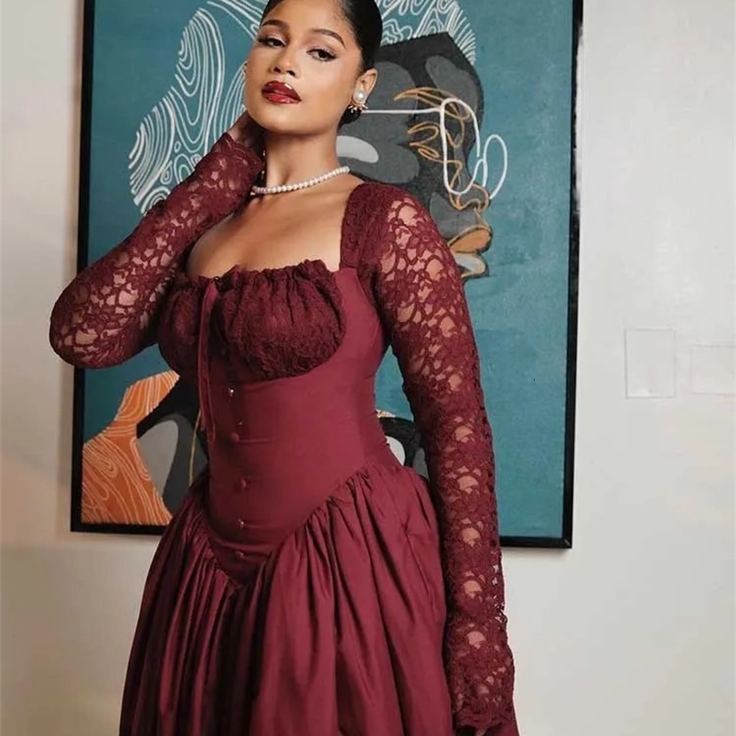 Elegant Party Dresses Woman Autumn Winter One Pieces Vintage Dress with Lace Full Sleeve High Waist Beautiful Sexy Long Dress 240814