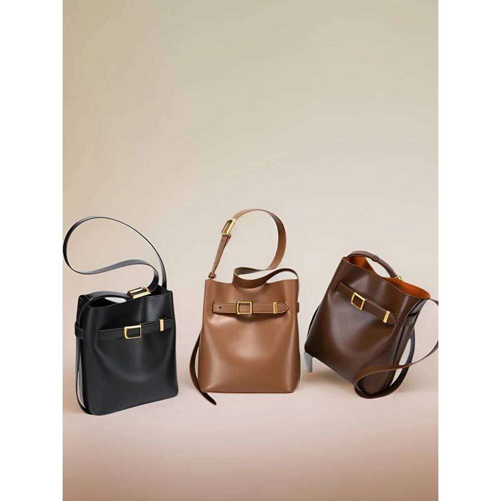 Women's Cow Split Leather Bucket Shoulder Bag Ladies Cowhide Messenger High Quality Handbag Female Fashion Crossbody Bags Suotong2509