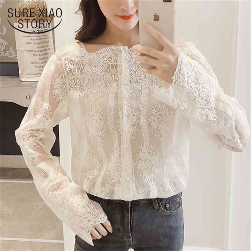 women spring fashion sexy lady long sleeved blouses tops lace casual shirts solid clothing D540 30 210506