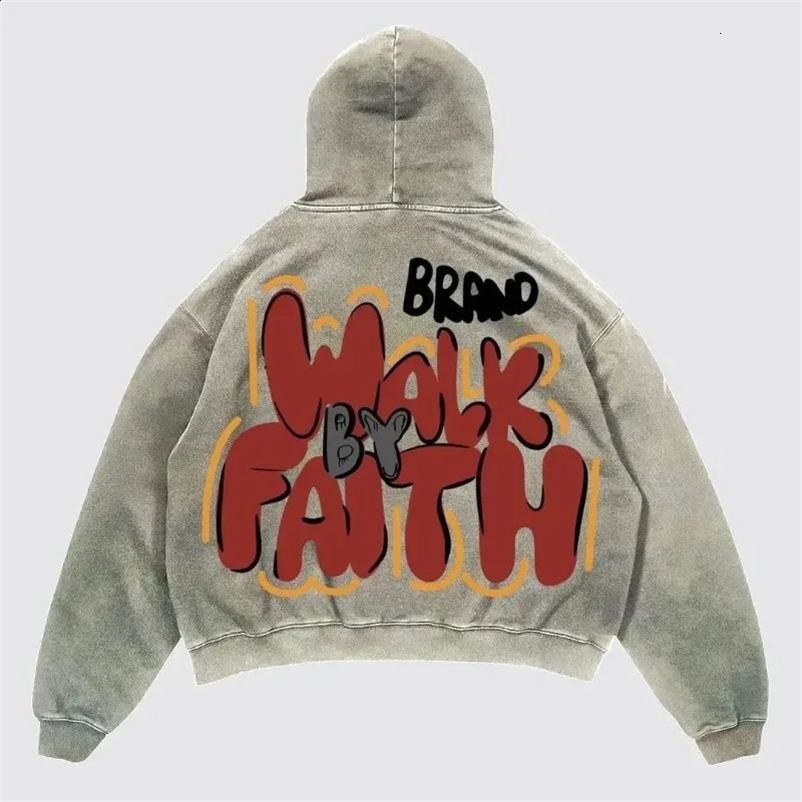 Y2K Retro Hooded Sweatshirt Harajuku Pattern Printed Long sleeved Pullover Retro Street Hip Hop Couple Loose Hoodeds Tops 240911