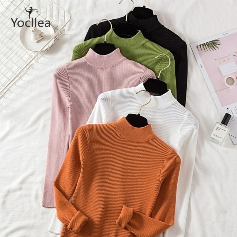New Autumn winter Half Turtleneck Pullover Women's Sweater Long Sleeve Shirt Knit Tops short slim sweaters 201023