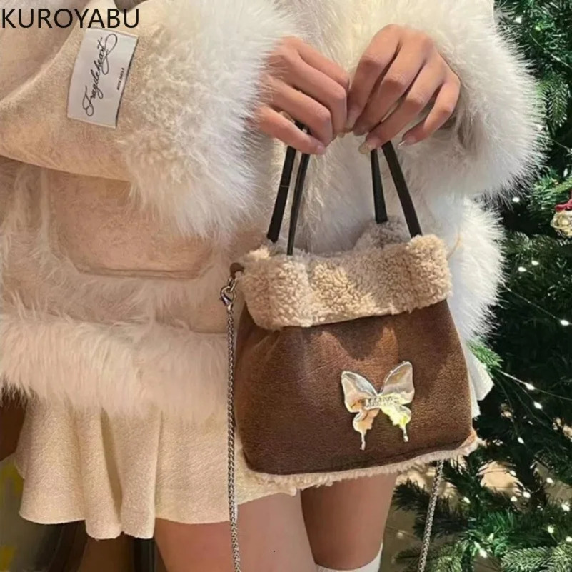 Winter Wool Handbag Womens Handbag Handbag and Wallet Soft Fluffy Plush Bucket Cross Body Bag Womens Small Handbag 241122