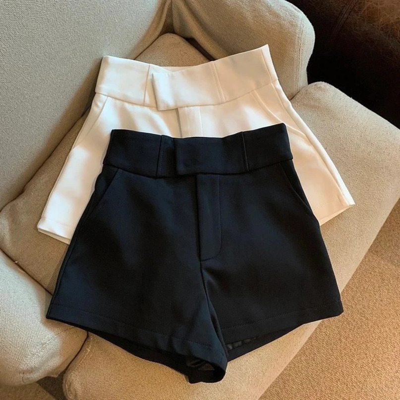 MEXZT Y2K Streetwear Black Shorts Women Elegant High Waist White A Line Wide Leg Suit Short Sexy Club Slim Pants 240529
