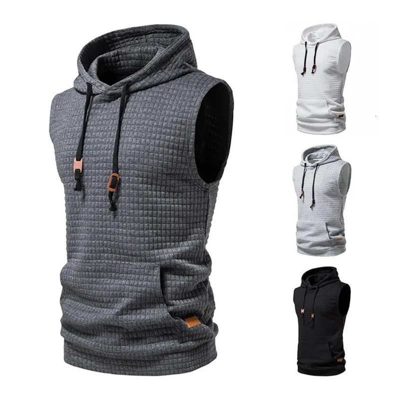 Mens Sleeveless Hoodies Fashion Casual Zipper Hooded Sweatshirt Men bodybuilding tank top sporting Shirt waistcoat vest gym 240415