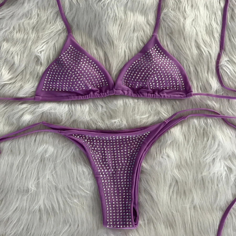 Shiny Sequin Diamond Bikini Women Swimwear Female Swimsuit Two-pieces Bikini Set Wrap Around Halter Bathing Suit Swim Beach Wear 250418